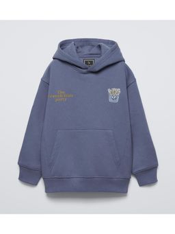 Alan Jones - Blue Boys Cotton Placement Print Oversized Hoodie