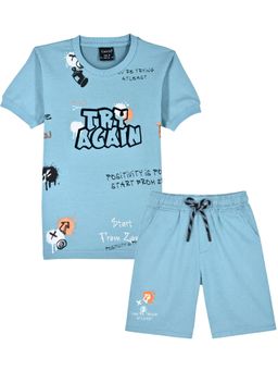 CAVIO - Boys Blue Trendy Printed T-Shirt and Shorts