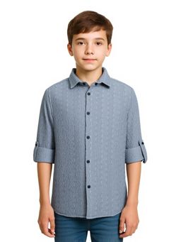 CHARCHIT - Boys Blue Roll-Up Sleeves Textured Casual Shirt