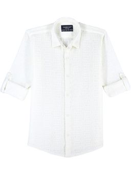CHARCHIT - Boys White Roll-Up Sleeves Textured Casual Shirt