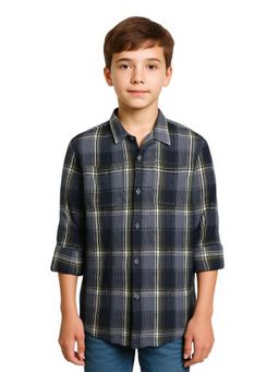 CHARCHIT - Boys Black Roll-Up Sleeves Checks Casual Shirt