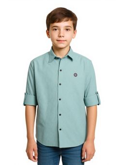 CHARCHIT - Boys Green Roll-Up Sleeves Textured Casual Shirt