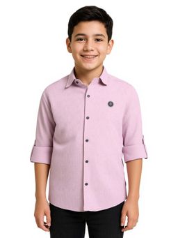 CHARCHIT - Boys Pink Roll-Up Sleeves Textured Casual Shirt
