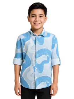 CHARCHIT - Boys Blue Roll-Up Sleeves Abstract Printed Casual Shirt