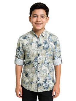CHARCHIT - Boys Khaki Roll-Up Sleeves Abstract Printed Casual Shirt