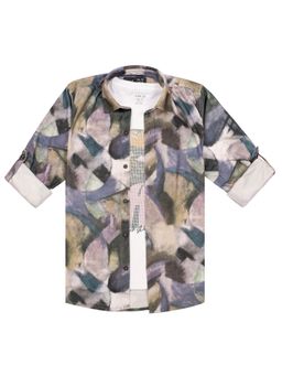 CAVIO - Boys Green Full Sleeves Abstract Printed Shirt with T-Shirt