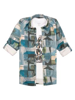 CAVIO - Boys Turquoise Full Sleeves Abstract Printed Shirt with T-Shirt