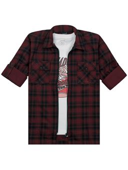 CAVIO - Boys Full Sleeves Checks Zipper Shirt with T-Shirt