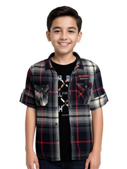 CAVIO - Boys Grey Full Sleeves Checks Shirt with T-Shirt