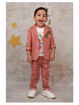 Little Collars - Peach Boys Cotton Blazer with Animal Patches Co-Ord Set