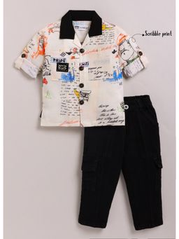 Little Collars - Beige Boys Alphabet Scribble Printed Shirt Pant