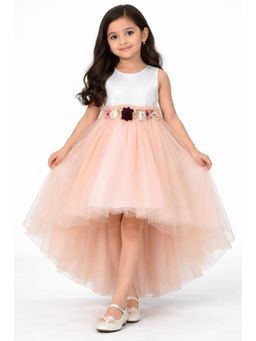 PICCOLO - Flower Applique Girls Sleeveless Peach Party Gown