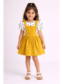 PICCOLO - Mustard Corduroy Pinafore Dress with Polka Dot Top