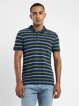 Levi's - Mens Blue Striped Polo Collar T-shirt