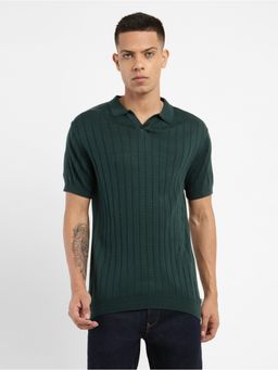 Levi's - Mens Green Solid Collar Neck T-shirt