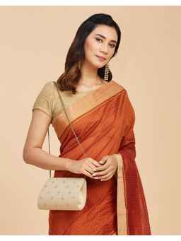 Fabindia - Beige Silk Blend Hand Embroidered Clutch with Detachable Strap