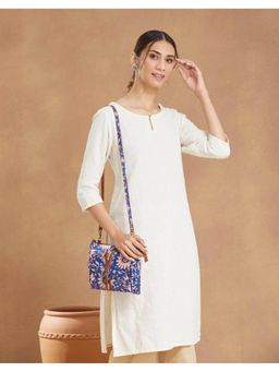 Fabindia - Blue Silk Blend Sling Bag with Detachable Strap