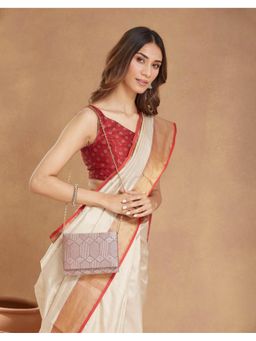 Fabindia - Maroon Silk Blend Clutch with Detachable Strap (M)