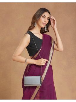 Fabindia - Grey Silk Blend Clutch with Detachable Strap (S)