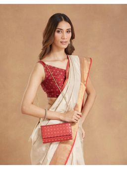 Fabindia - Red Silk Blend Clutch with Detachable Strap (S)