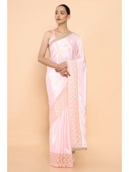 Soch - Women Pink Georgette Embroidered Saree with Unstitched Blouse