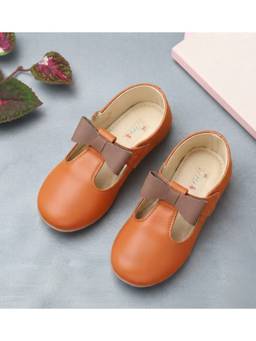 Tiny Bugs - Girls Tie Applique Ballerinas - Tan