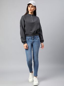 Xpose - Women Grey Bomber Sweatshirt