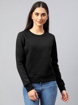 Xpose - Women Black Solid Round Neck Sweatshirt