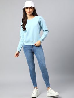 Xpose - Women Light Blue Solid Round Neck Sweatshirt