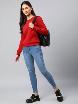 Xpose - Women Light Maroon Solid Round Neck Sweatshirt