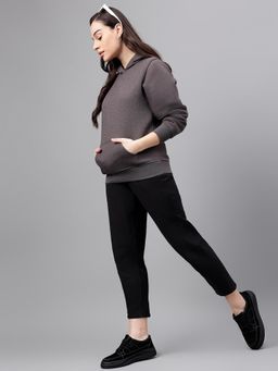 Xpose - Women Charcoal Solid Hooded Sweatshirt