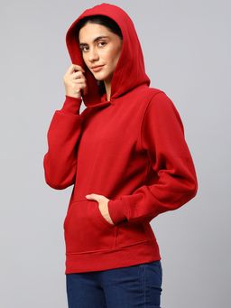 Xpose - Women Light Maroon Solid Hooded Sweatshirt