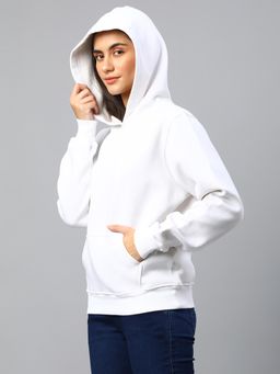 Xpose - Women White Solid Hooded Sweatshirt