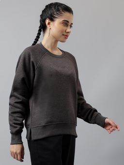 Xpose - Women Charcoal Solid Round Neck Sweatshirt