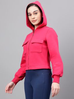 Xpose - Women Fuchsia Solid Hooded Sweatshirt