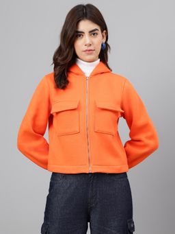 Xpose - Women Orange Solid Hooded Sweatshirt
