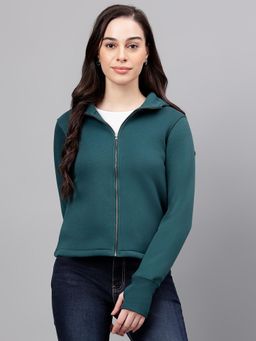 Xpose - Women Green Solid Hooded Sweatshirt