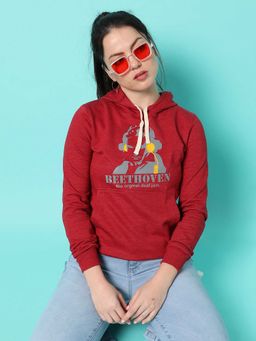 Campus Sutra - Womens Red Printed Sweatshirt