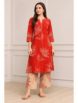 Biba - Women Rust Viscose Kurta with Palazzo