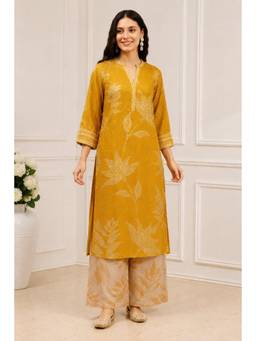 Biba - Women Mustard Viscose Kurta with Palazzo