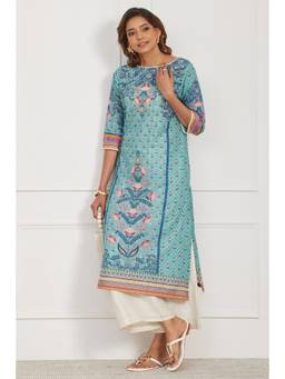 Biba - Women Turquoise Cotton Kurta