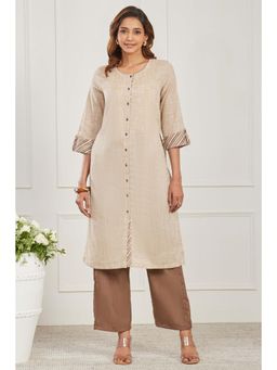 Biba - Women Beige Cotton Kurta