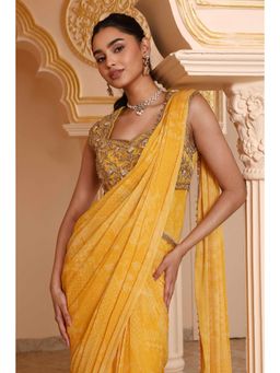 Biba - Women Yellow Polyester Saree with Attached Blouse