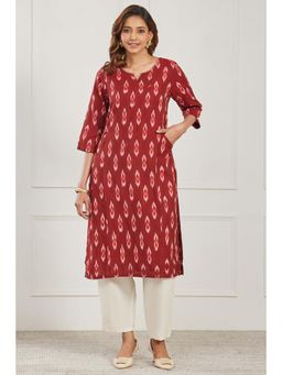 Biba - Women Maroon Cotton Kurta