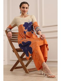 Biba - Women Orange Rayon Kurta with Palazzo