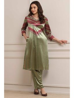Biba - Women Green Blended Kurta with Palazzo
