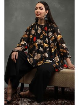 Biba - Women Black Chanderi Silk Top with Palazzo
