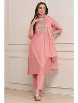 Biba - Women Pink Viscose Blend Kurta with Pants and Dupatta
