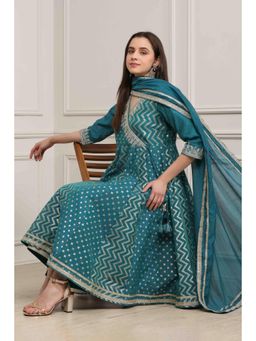 Biba - Women Turquoise Polycotton Kurta with Palazzo and Dupatta