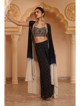 Biba - Women Black Viscose Blouse with Jacket and Palazzos